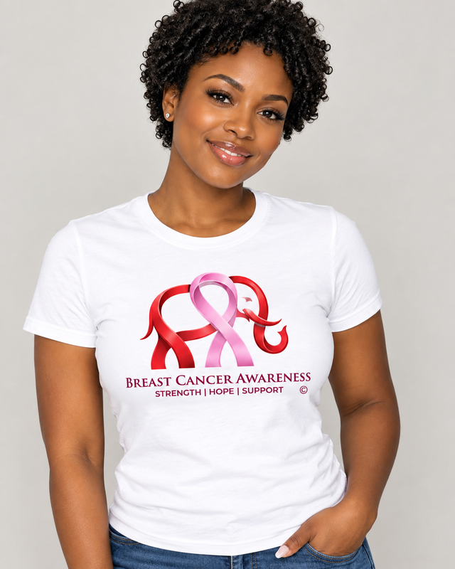 Breast Cancer Awareness Elephant Ribbon T-Shirt | Strength Hope Support ...